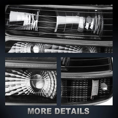 Headlight Assembly & Bumper Lights For 1999-2002 Chevrolet Silverado 1500 2500 2000-2006 Suburban 1500 2500 Tahoe Front Lamp with Black Housing/Clear Lens/Clear Reflector