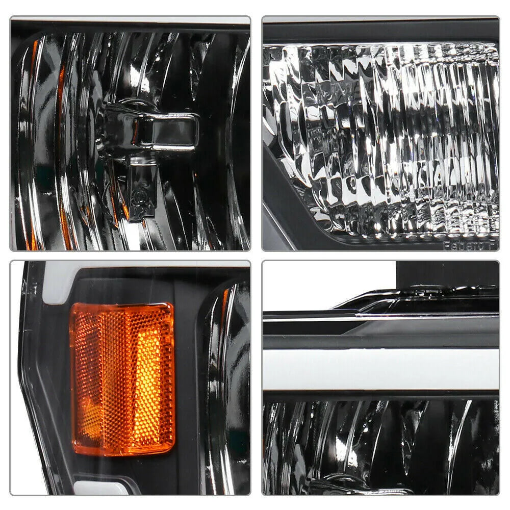 Pair Black Headlights For 2009-2014 Ford F-150 – Halogen With Bulbs DOT/SAE