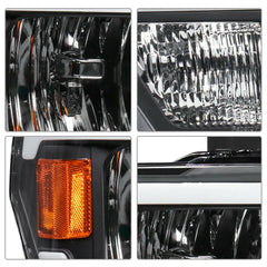 Headlight Assembly Compatible with 2009-2014 Ford F150 Front Lamp with LED DRL-Black Housing/Clear Lens/Amber Reflector