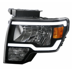 Headlight Assembly Compatible with 2009-2014 Ford F150 Front Lamp with LED DRL-Black Housing/Clear Lens/Amber Reflector