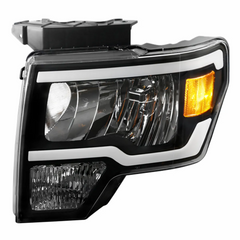 Headlight Assembly Compatible with 2009-2014 Ford F150 Front Lamp with LED DRL-Black Housing/Clear Lens/Amber Reflector