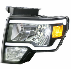 Headlight Assembly Compatible with 2009-2014 Ford F150 Front Lamp with LED DRL-Black Housing/Clear Lens/Amber Reflector