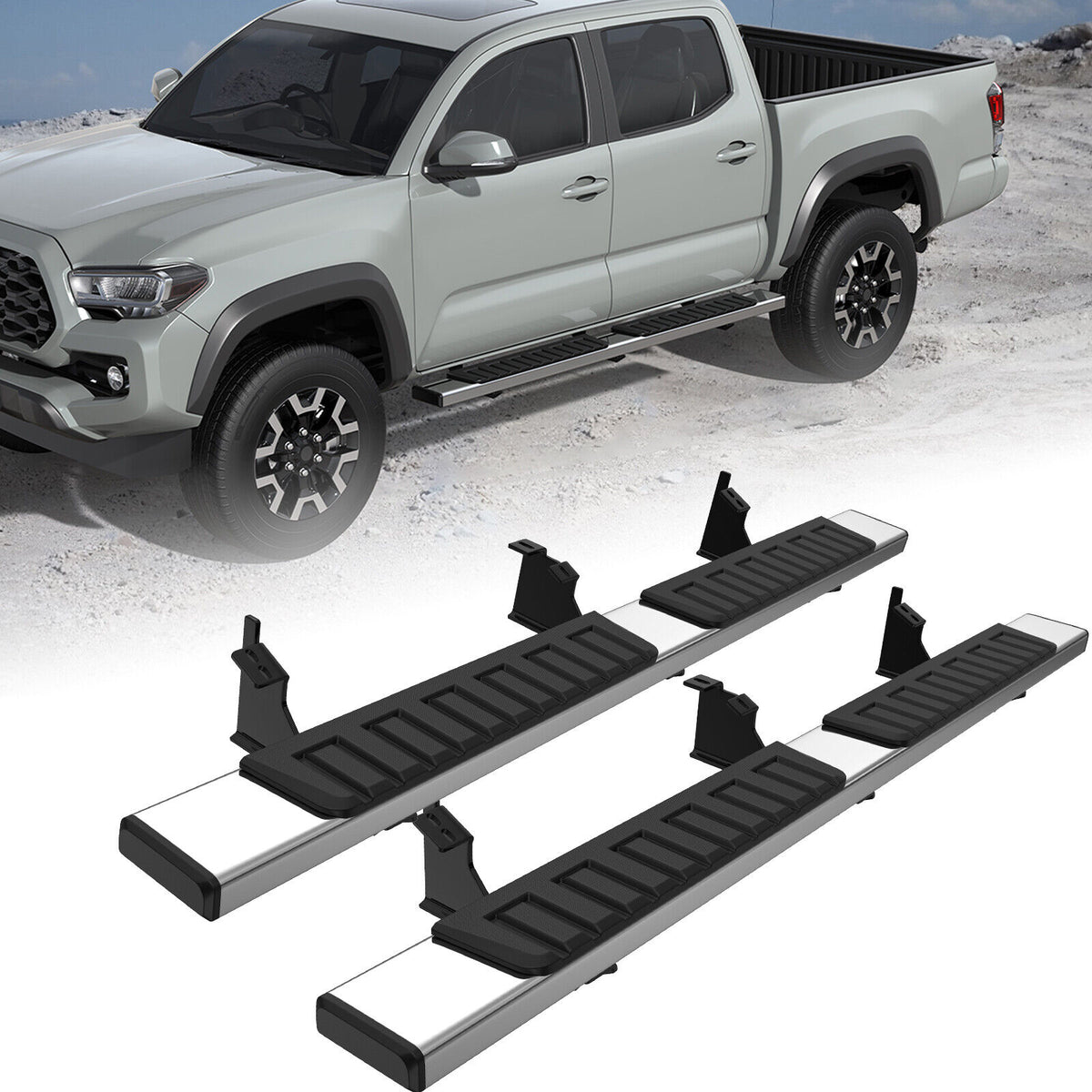 6" Running Boards For 2005-2023 Toyota Tacoma Double Cab 6 inch Stainless Steel Nerf Bars Side Step