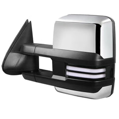 Chrome Power Heated Tow Mirrors For 2007-2014 Chevy Silverado Tahoe, GMC Sierra Yukon with White Running Lights