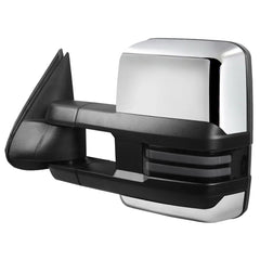 Chrome Power Heated Tow Mirrors For 2007-2014 Chevy Silverado Tahoe, GMC Sierra Yukon with White Running Lights