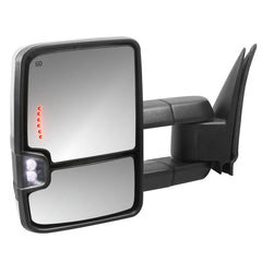 Chrome Power Heated Tow Mirrors For 2007-2014 Chevy Silverado Tahoe, GMC Sierra Yukon with White Running Lights