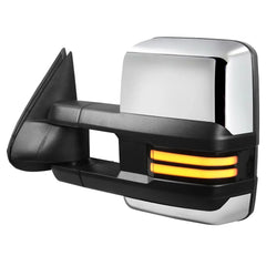 Chrome Power Heated Tow Mirrors For 2007-2014 Chevy Silverado Tahoe, GMC Sierra Yukon with White Running Lights