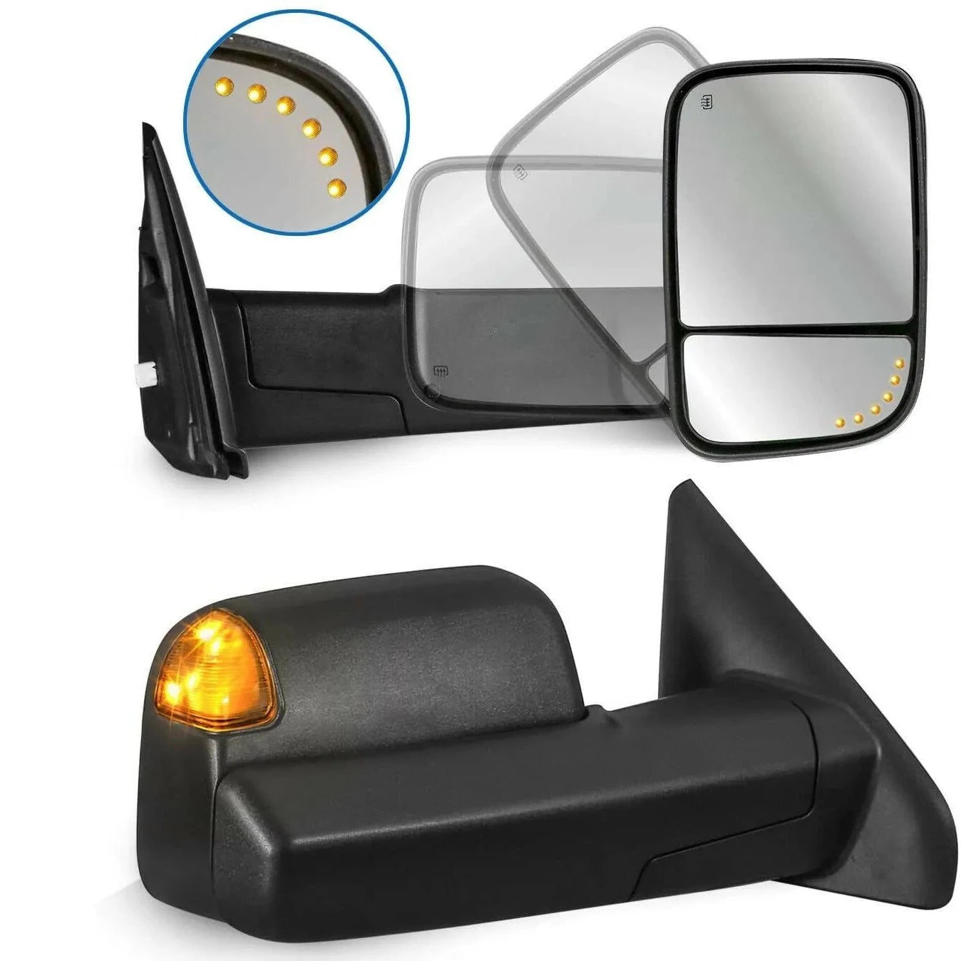 Black Power Heated Towing Mirrors w/ Turn Signal For 2002-2008 Ram 1500, 2003-2009 Dodge Ram 2500 3500