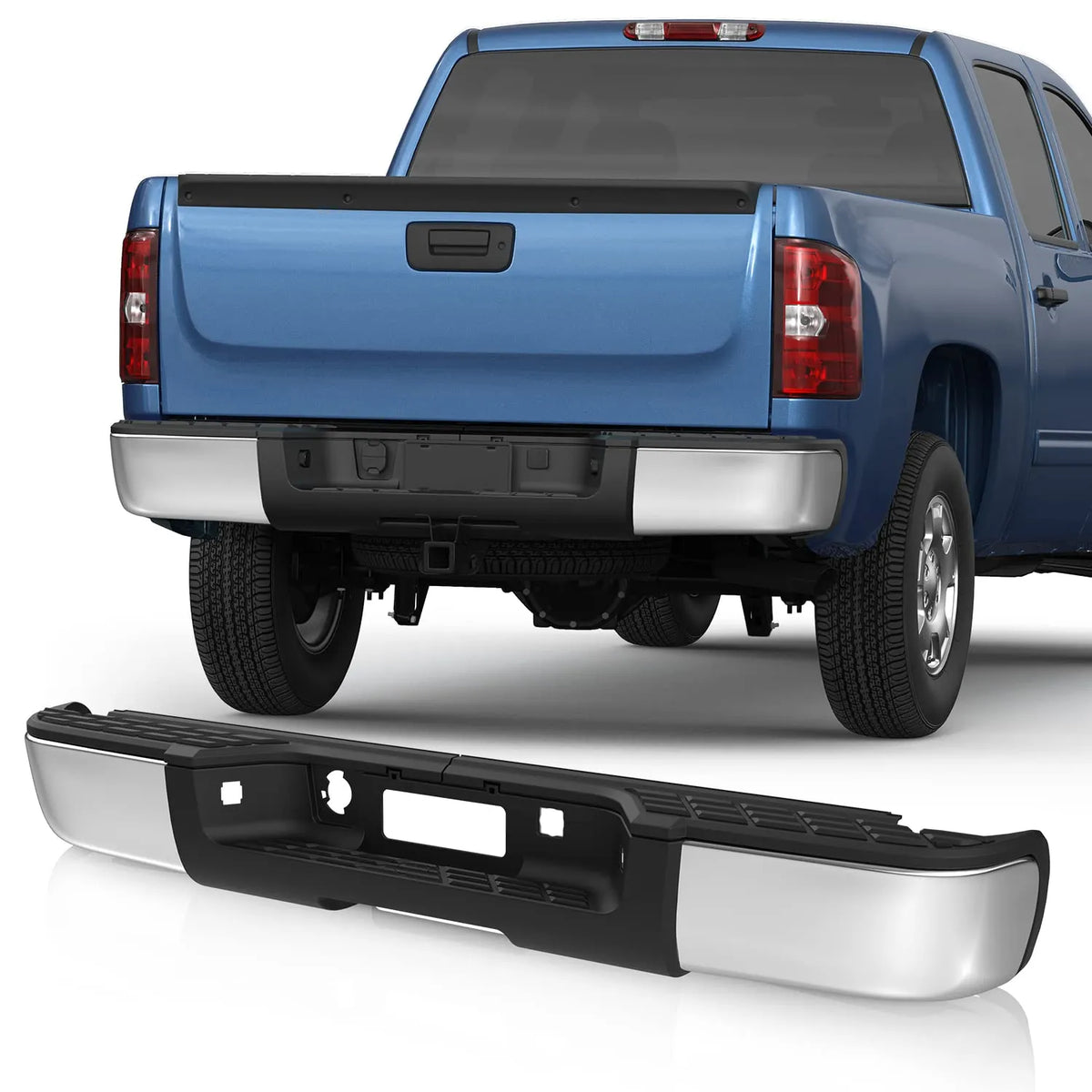 Chrome Steel Rear Bumper For 2007-2013 Chevy Silverado / GMC Sierra 1500 w/o Sensors