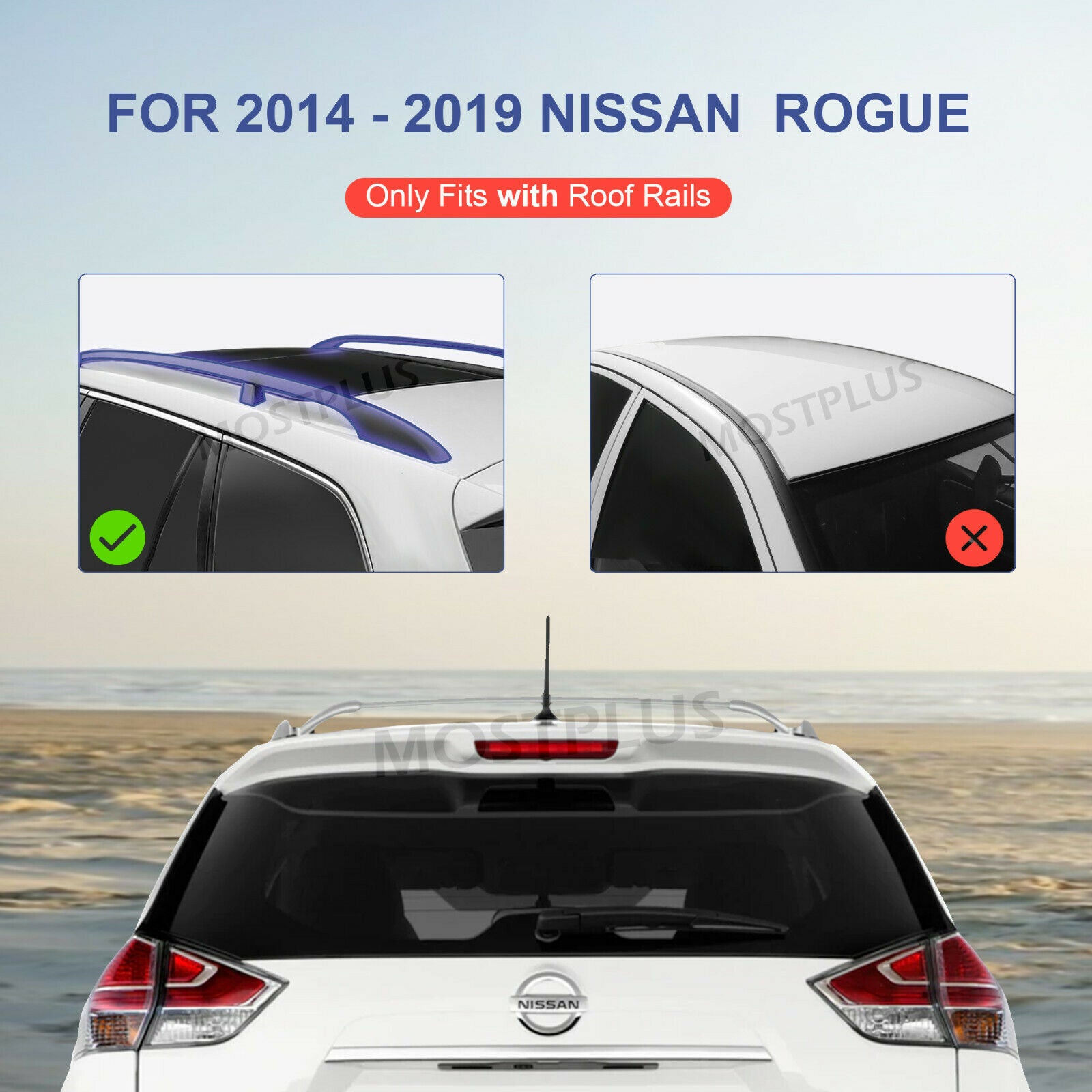 Silver Roof Rack Cross Bars For 2014-2020 Nissan Rogue w/ Roof