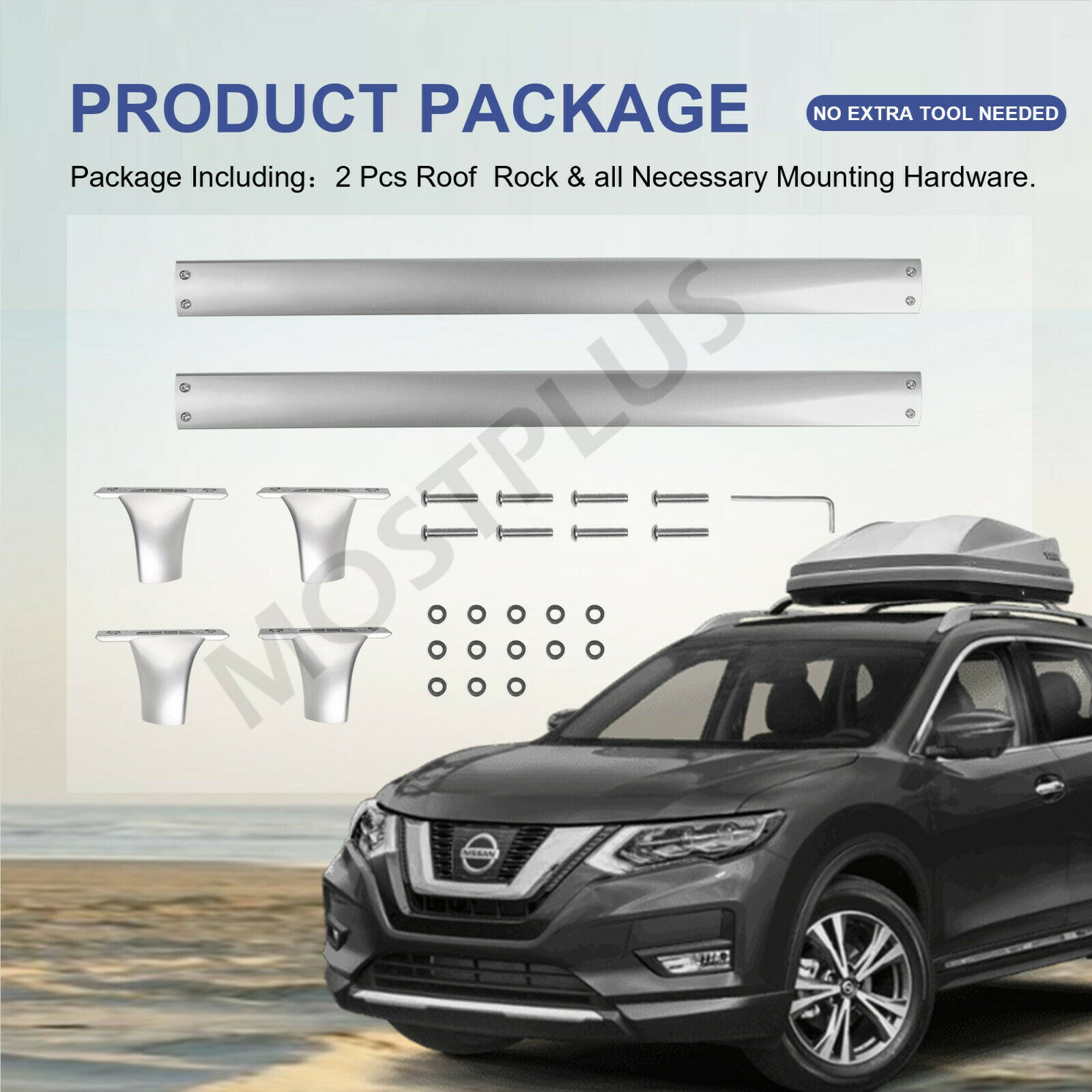 Silver Roof Rack Cross Bars For 2014-2020 Nissan Rogue w/ Roof