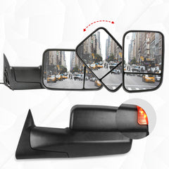 Black Power Heated Towing Mirrors with Led Signal Lights For 1998-2001 Dodge Ram 2PCS