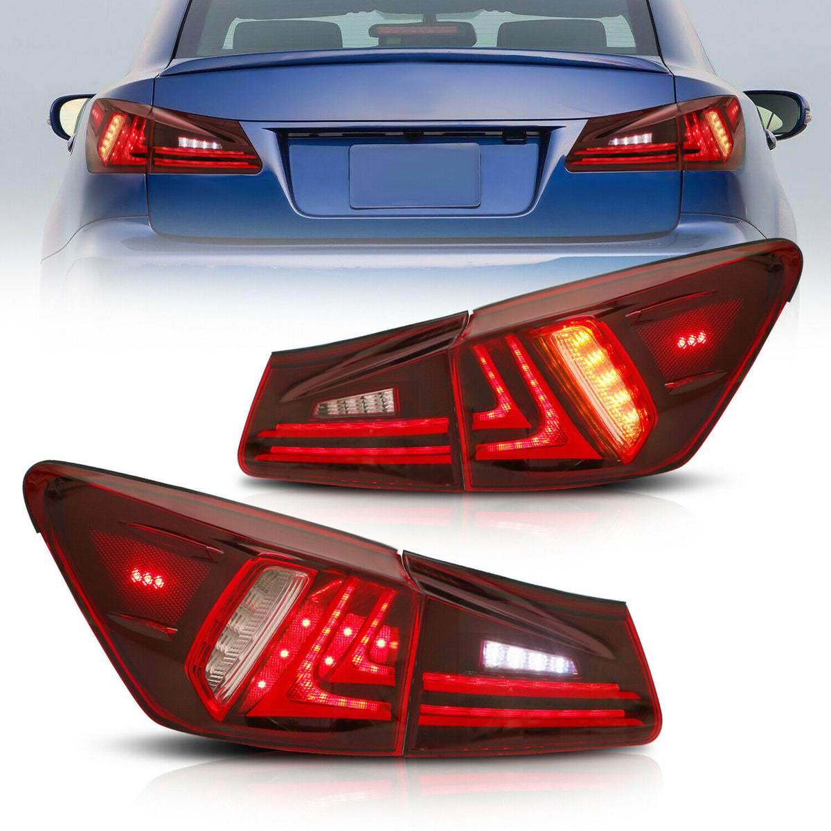 Red Clear LED Tail Lights For 2006-2012 Lexus IS350 IS250 Rear Lamps Set(2)