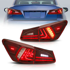 Red Clear LED Tail Lights For 2006-2012 Lexus IS350 IS250 Rear Lamps Set(2)