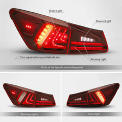 Red Clear LED Tail Lights For 2006-2012 Lexus IS350 IS250 Rear Lamps Set(2)
