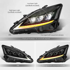 Full LED Headlights w/ Clear Reflector For 2006-2012 Lexus IS250/IS350/ISF