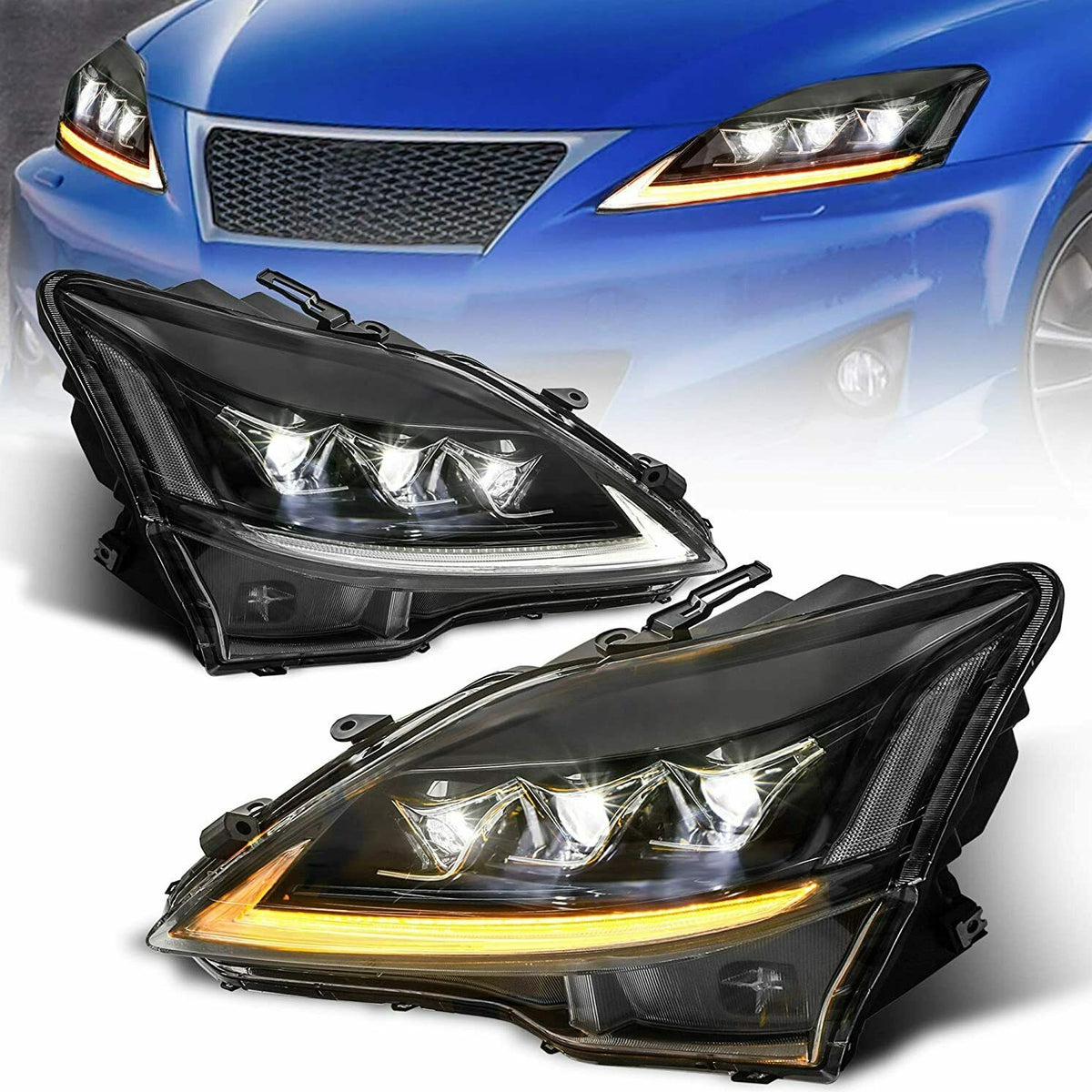 Full LED Headlights w/ Clear Reflector For 2006-2012 Lexus IS250/IS350/ISF