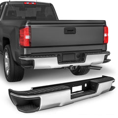 Chrome Steel Rear Bumper For 2014-2018 Chevy Silverado GMC Sierra 1500 w/o Sensor Holes, w/ Corner Steps