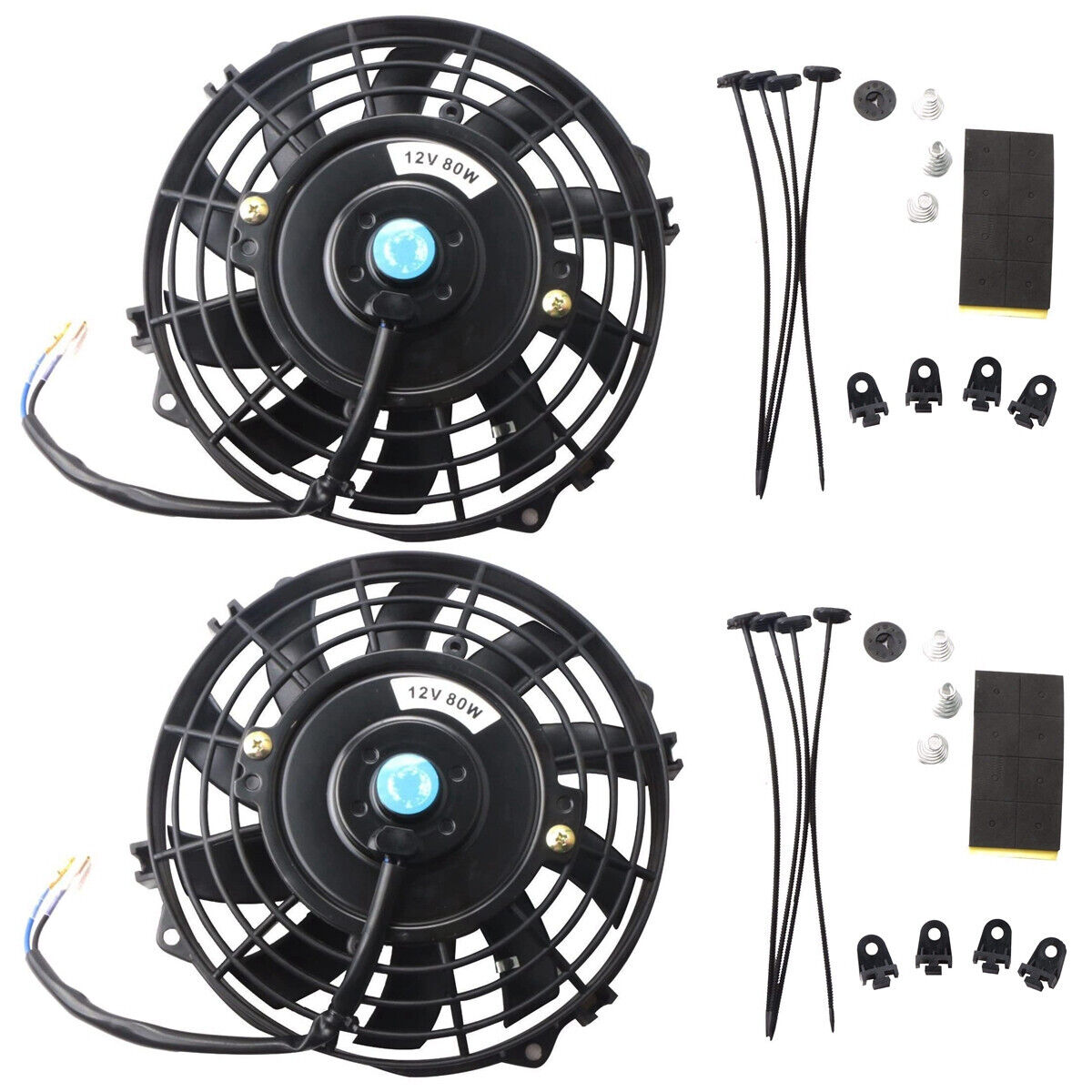 Universal Electric Radiator Slim Fan Push/Pull 12V + Mounting Kit (7 Inch) Set of 2