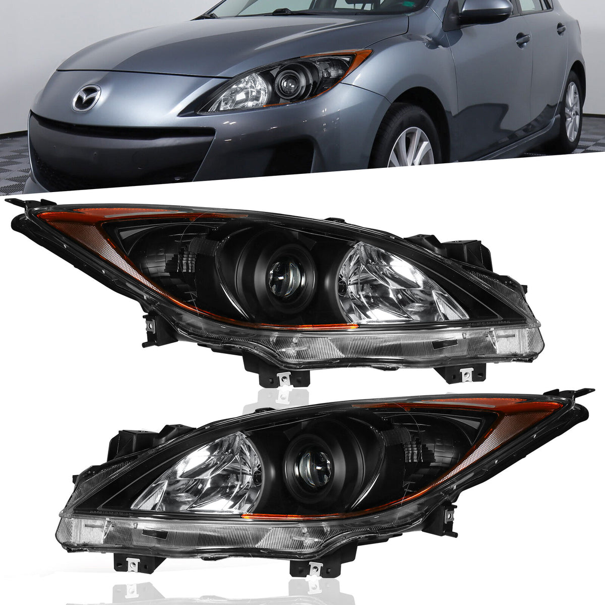 Chrome Housing Headlights For 2010-2013 Mazda 3 Sport Front Lamps 2pcs