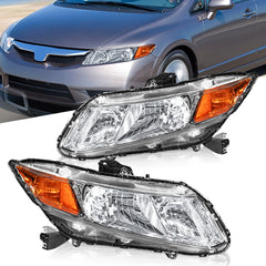 Chrome Housing Headlights Front Lamps For 2012 2013 2014 2015 Honda Civic Sedan 4-Door 2pcs