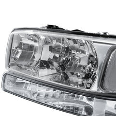 Headlight Assembly Compatible with 1999-2006 GMC Sierra 1500/2500/3500, 2000-2006 Yukon with Chrome Housing/Clear Lens/Clear Reflector