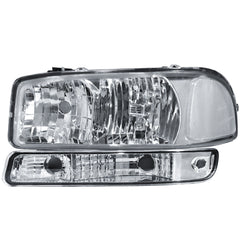 Headlight Assembly Compatible with 1999-2006 GMC Sierra 1500/2500/3500, 2000-2006 Yukon with Chrome Housing/Clear Lens/Clear Reflector