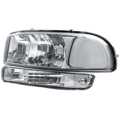 Headlight Assembly Compatible with 1999-2006 GMC Sierra 1500/2500/3500, 2000-2006 Yukon with Chrome Housing/Clear Lens/Clear Reflector