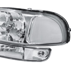 Headlight Assembly Compatible with 1999-2006 GMC Sierra 1500/2500/3500, 2000-2006 Yukon with Chrome Housing/Clear Lens/Clear Reflector