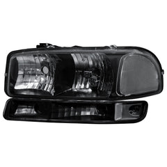 Headlight Assembly Compatible with 1999-2006 GMC Sierra 1500/2500/3500, 2000-2006 Yukon with Black Housing/Clear Lens/Clear Reflector