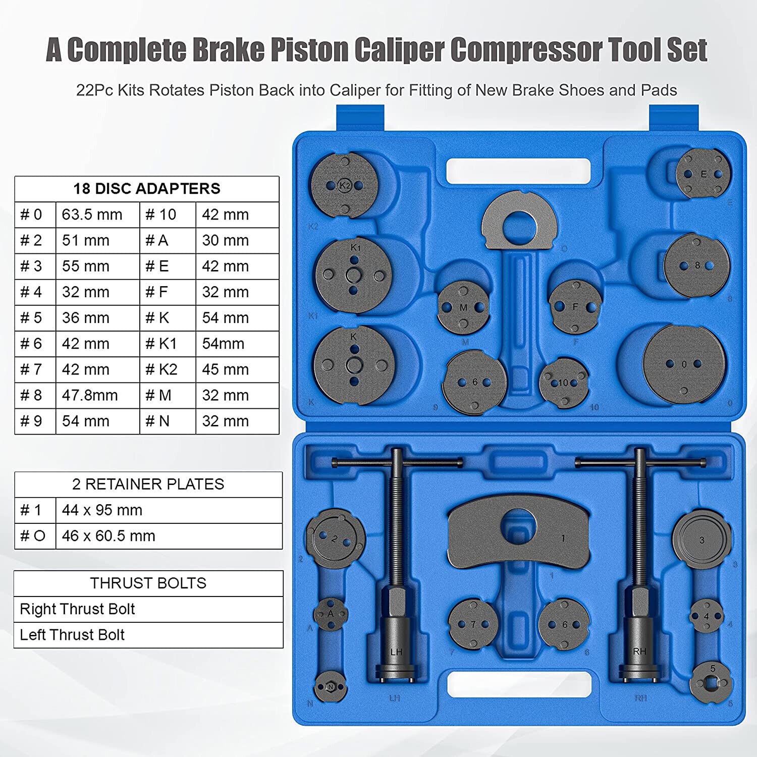 22PC Pro Disc Brake Caliper Compressor Rewind Wind Back Tool Set Piston 22PC Pro Disc Brake Caliper Compressor Rewind Wind Back Tool Set Piston