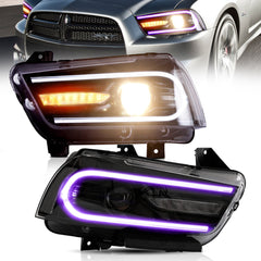 Black Housing RGB LED Projector Headlights For 2011-2014 Dodge Charger  w/Sequential Signal Front Lamps 2pcs