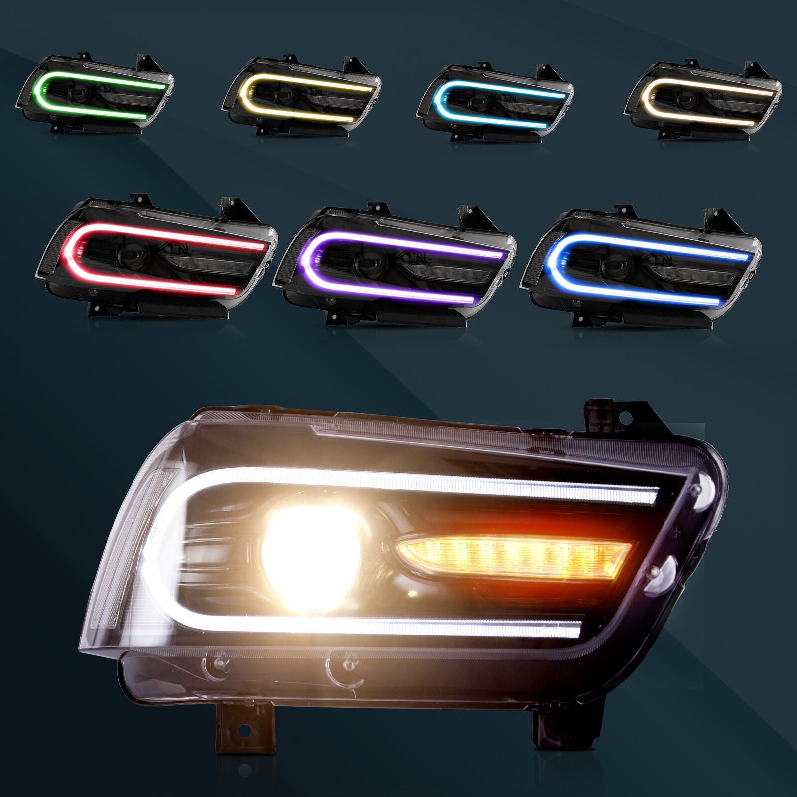 Black Housing RGB LED Projector Headlights For 2011-2014 Dodge Charger MOSTPLUS Black Housing RGB LED Projector Headlights For 2011-2014 Dodge Charger MOSTPLUS