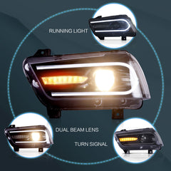 Black Housing RGB LED Projector Headlights For 2011-2014 Dodge Charger  w/Sequential Signal Front Lamps 2pcs