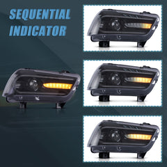 Black Housing RGB LED Projector Headlights For 2011-2014 Dodge Charger  w/Sequential Signal Front Lamps 2pcs