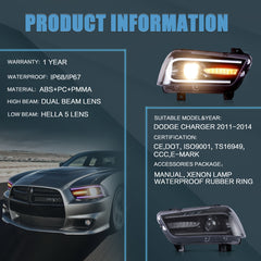 Black Housing RGB LED Projector Headlights For 2011-2014 Dodge Charger  w/Sequential Signal Front Lamps 2pcs