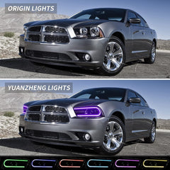 Black Housing RGB LED Projector Headlights For 2011-2014 Dodge Charger  w/Sequential Signal Front Lamps 2pcs