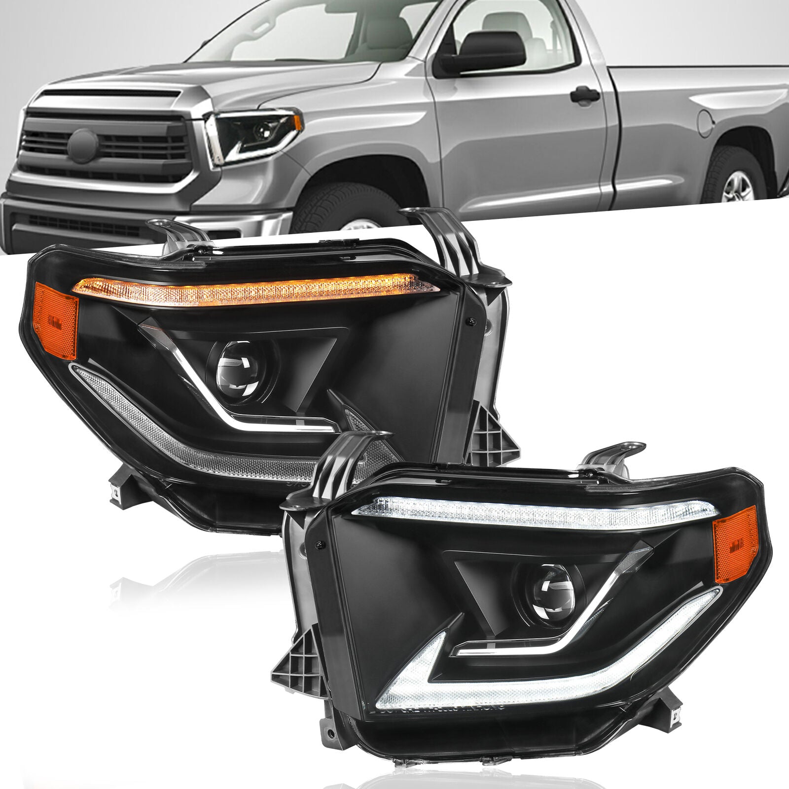 Smoke Full LED Headlights For 2014-2021 Toyota Tundra Front Lamps & DRL Turn Signal