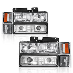 Chrome Housing Headlights W/Bump Lamps For 1994-2000 Chevy C/K 1500 2500 3500 Pickup 2pcs