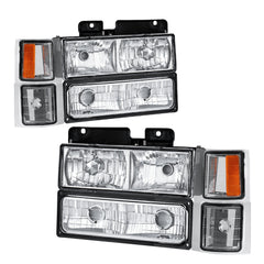 Chrome Housing Headlights W/Bump Lamps For 1994-2000 Chevy C/K 1500 2500 3500 Pickup 2pcs