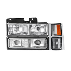 Chrome Housing Headlights W/Bump Lamps For 1994-2000 Chevy C/K 1500 2500 3500 Pickup 2pcs