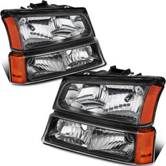 Headlight Assembly Compatible with 2003-2006 Chevy Silverado/Avalanche 1500/2500 Front Lamp with Black Housing/Clear Lens/Amber Reflector