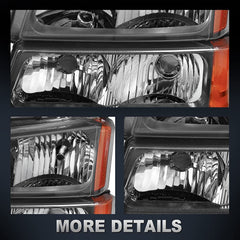 Headlight Assembly Compatible with 2003-2006 Chevy Silverado/Avalanche 1500/2500 Front Lamp with Black Housing/Clear Lens/Amber Reflector