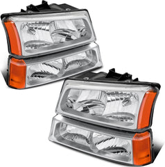 Headlight Assembly For 2003-2006 Chevy Silverado Avalanche 1500/2500/3500 With Chrome Housing/Transparent Lens/Amber Corner