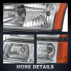 Headlight Assembly For 2003-2006 Chevy Silverado Avalanche 1500/2500/3500 With Chrome Housing/Transparent Lens/Amber Corner