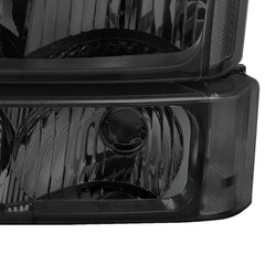 Headlight Assembly For 2003-2006 Chevy Silverado Avalanche 1500/2500/3500 Headlamp Pair with Black Housing/Smoke Lens/Transparent Cornor