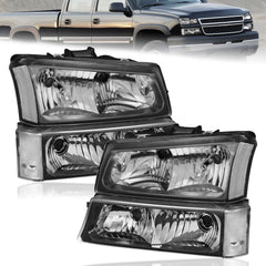 Headlight Assembly For 2003-2006 Chevy Silverado Avalanche 1500/2500/3500 with Black Housing/Transparent Lens/Transparent Cornor