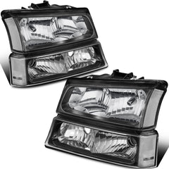 Headlight Assembly For 2003-2006 Chevy Silverado Avalanche 1500/2500/3500 with Black Housing/Transparent Lens/Transparent Cornor