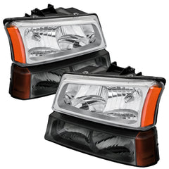 Headlight Assembly For 2003-2007 Chevrolet Silverado Avalanche 1500 2500 3500 Chrome Housing/Transparent Lens/Amber Corner w/Smoke Bumper Lights