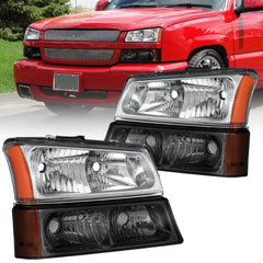 Headlight Assembly For 2003-2007 Chevrolet Silverado Avalanche 1500 2500 3500 Chrome Housing/Transparent Lens/Amber Corner w/Smoke Bumper Lights